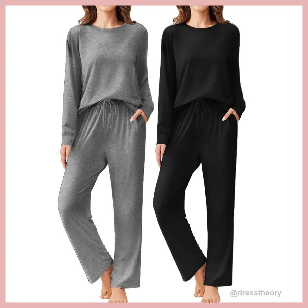 Soft Long Sleeve Pajama Set with Pockets - Sizes S-XXL